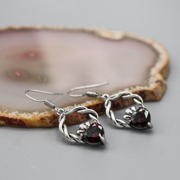 Jewelry earrings Claddagh Irish symbol red silver tone drop dangle new - Picture 2 of 8